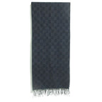 Gucci GG Pattern Cashmere Fringe Scarf Navy — view 3