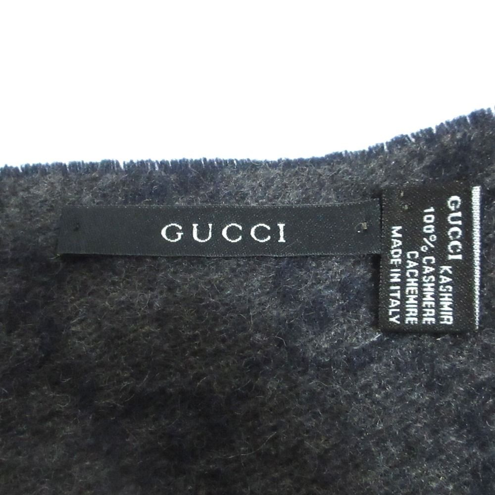 Gucci GG Pattern Cashmere Fringe Scarf Navy — view 7