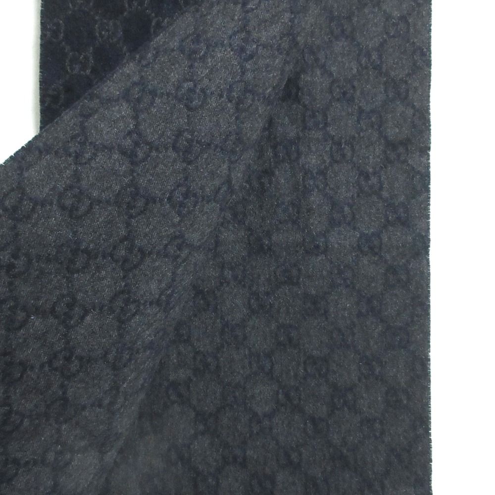 Gucci GG Pattern Cashmere Fringe Scarf Navy — view 5