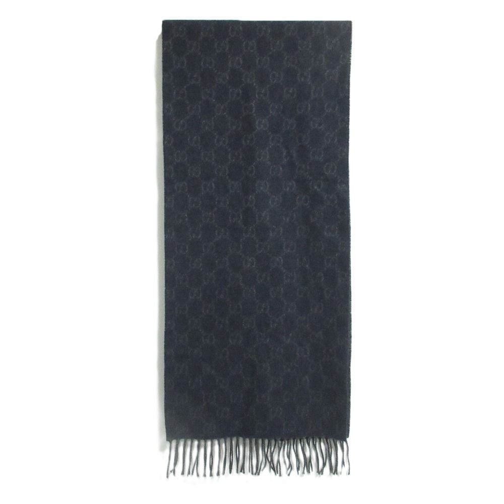 Gucci GG Pattern Cashmere Fringe Scarf Navy — view 2