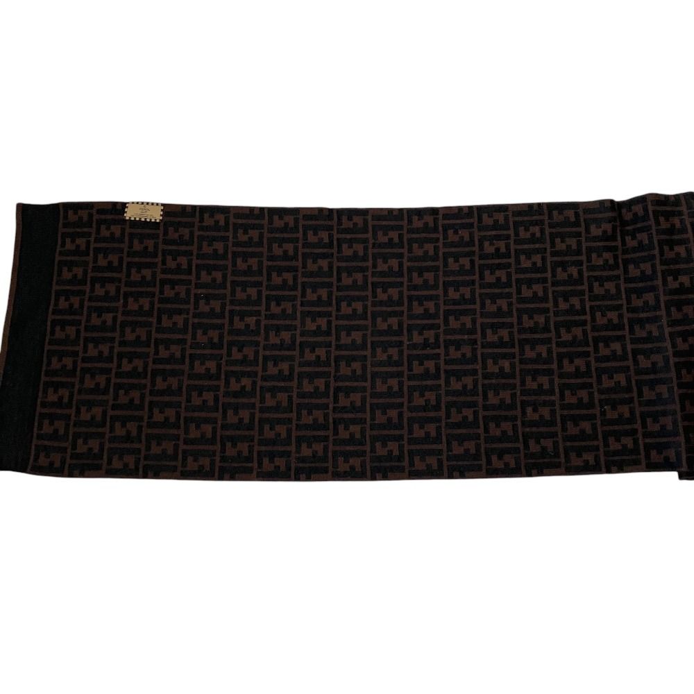 Fendi Vintage Zucca Pattern Knit Scarf Brown Black — view 3