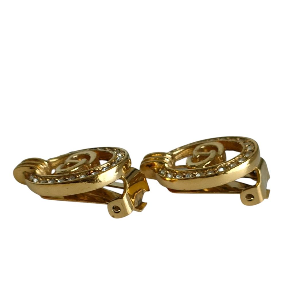Dior CD Rhinestone Clip Earrings Gold — view 4