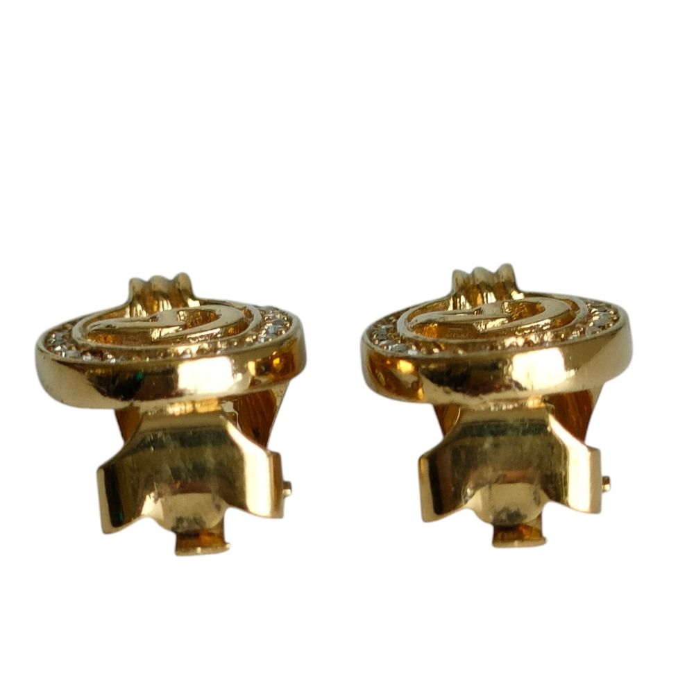 Dior CD Rhinestone Clip Earrings Gold — view 2