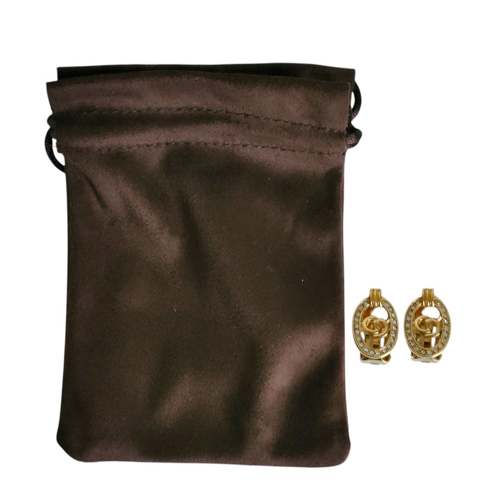 Dior CD Rhinestone Clip Earrings Gold — view 7