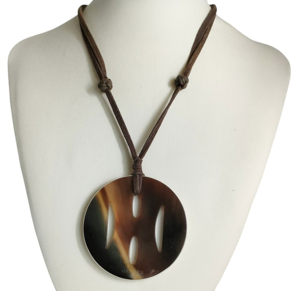 Hermes Tonkin Buffalo Horn Cord Necklace White Brown — view 6
