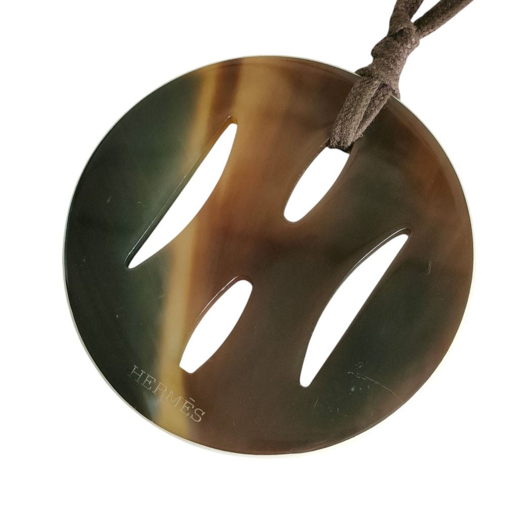 Hermes Tonkin Buffalo Horn Cord Necklace White Brown