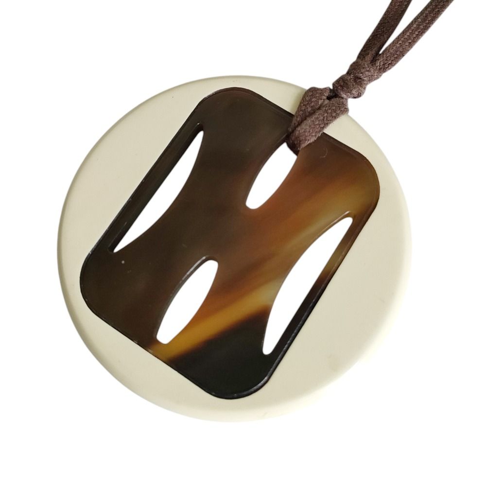 Hermes Tonkin Buffalo Horn Cord Necklace White Brown — view 3