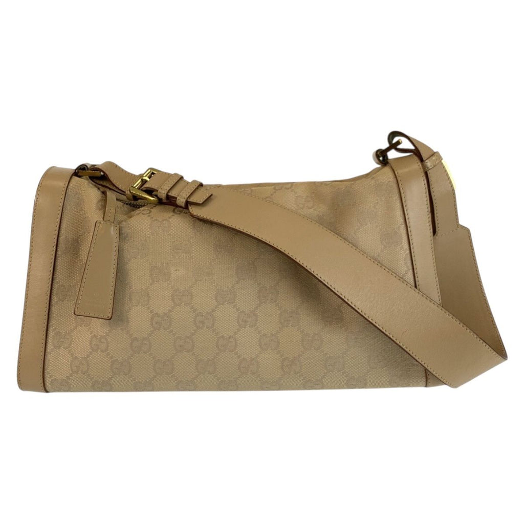 Gucci Beige Gold GG Canvas Leather Shoulder
