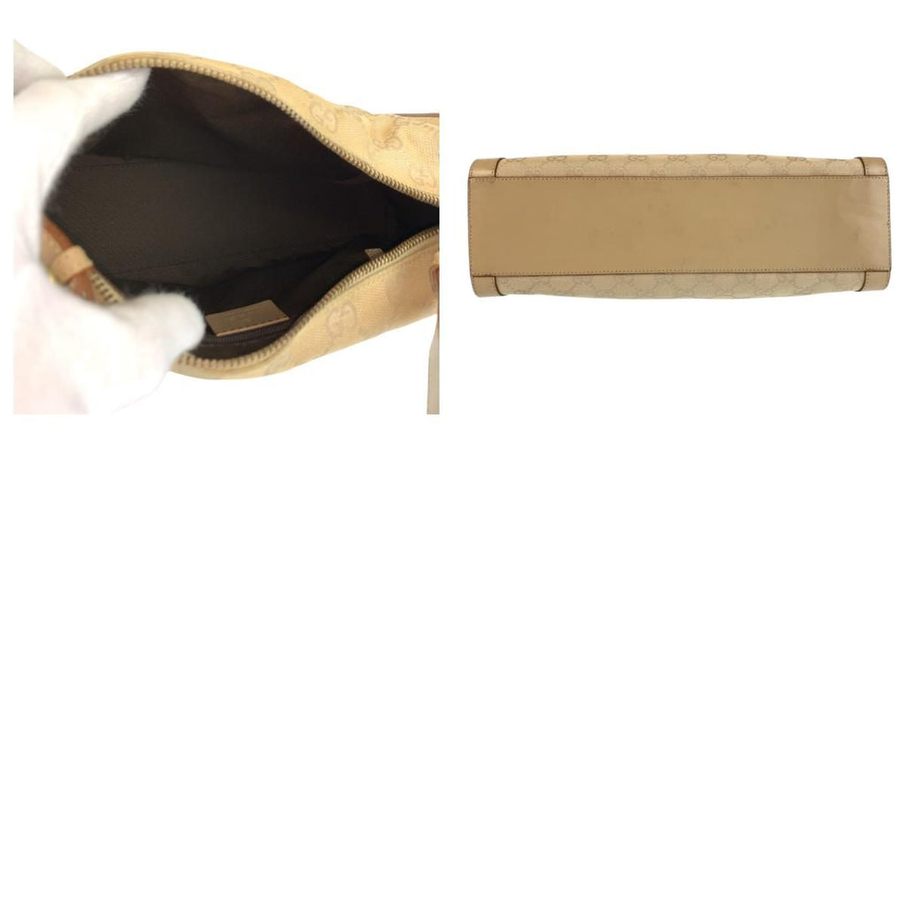 Gucci Beige Gold GG Canvas Leather Shoulder — view 9