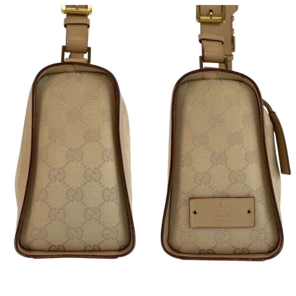 Gucci Beige Gold GG Canvas Leather Shoulder — view 8