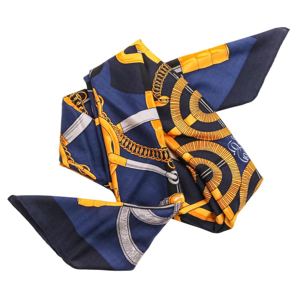 Hermes Eperon D'or Yellow Gold Spur Carre 140 Cashier Geant Large Scarf Dark — view 6