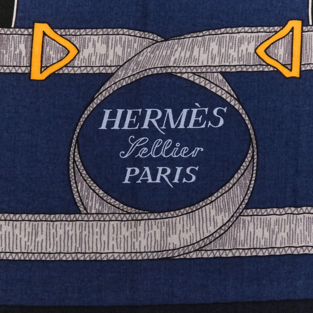 Hermes Eperon D'or Yellow Gold Spur Carre 140 Cashier Geant Large Scarf Dark — view 3