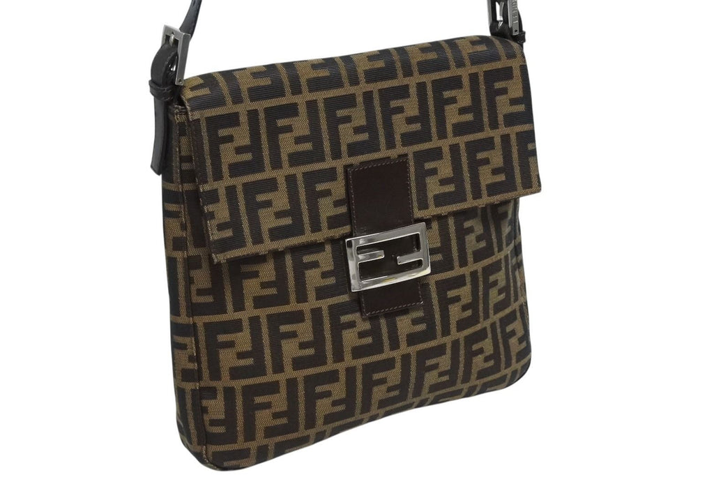 Fendi Mamma Baguette Bag Zucca Pattern Canvas Leather Brown Silver — view 4