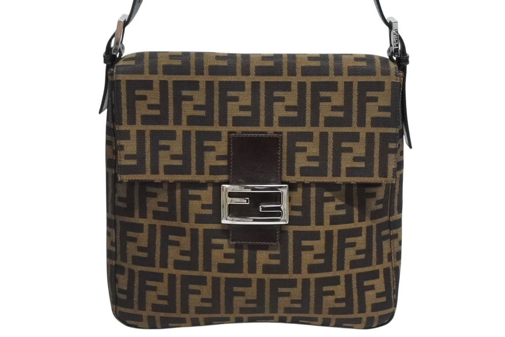 Fendi Mamma Baguette Bag Zucca Pattern Canvas Leather Brown Silver — view 2