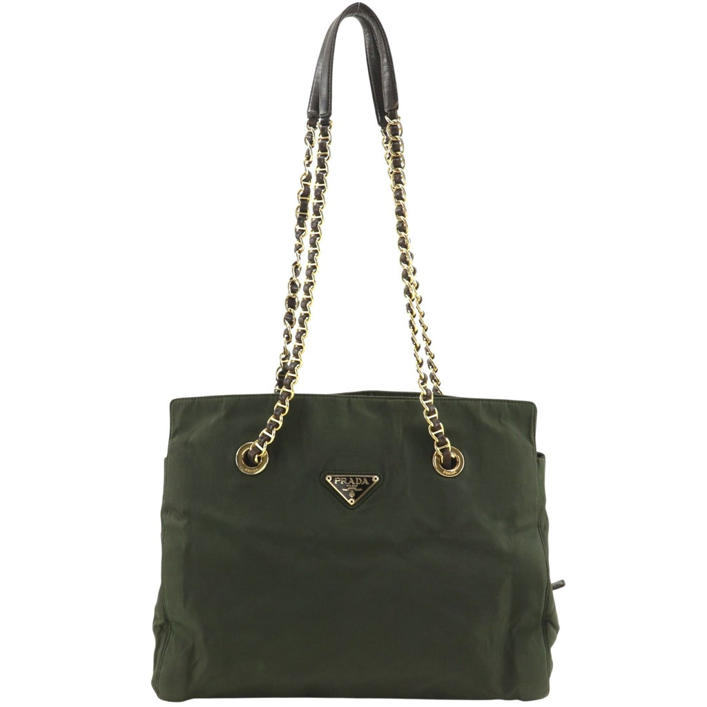 Prada Chain Tote Shoulder Nylon Khaki