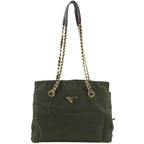 Prada Chain Tote Shoulder Nylon Khaki