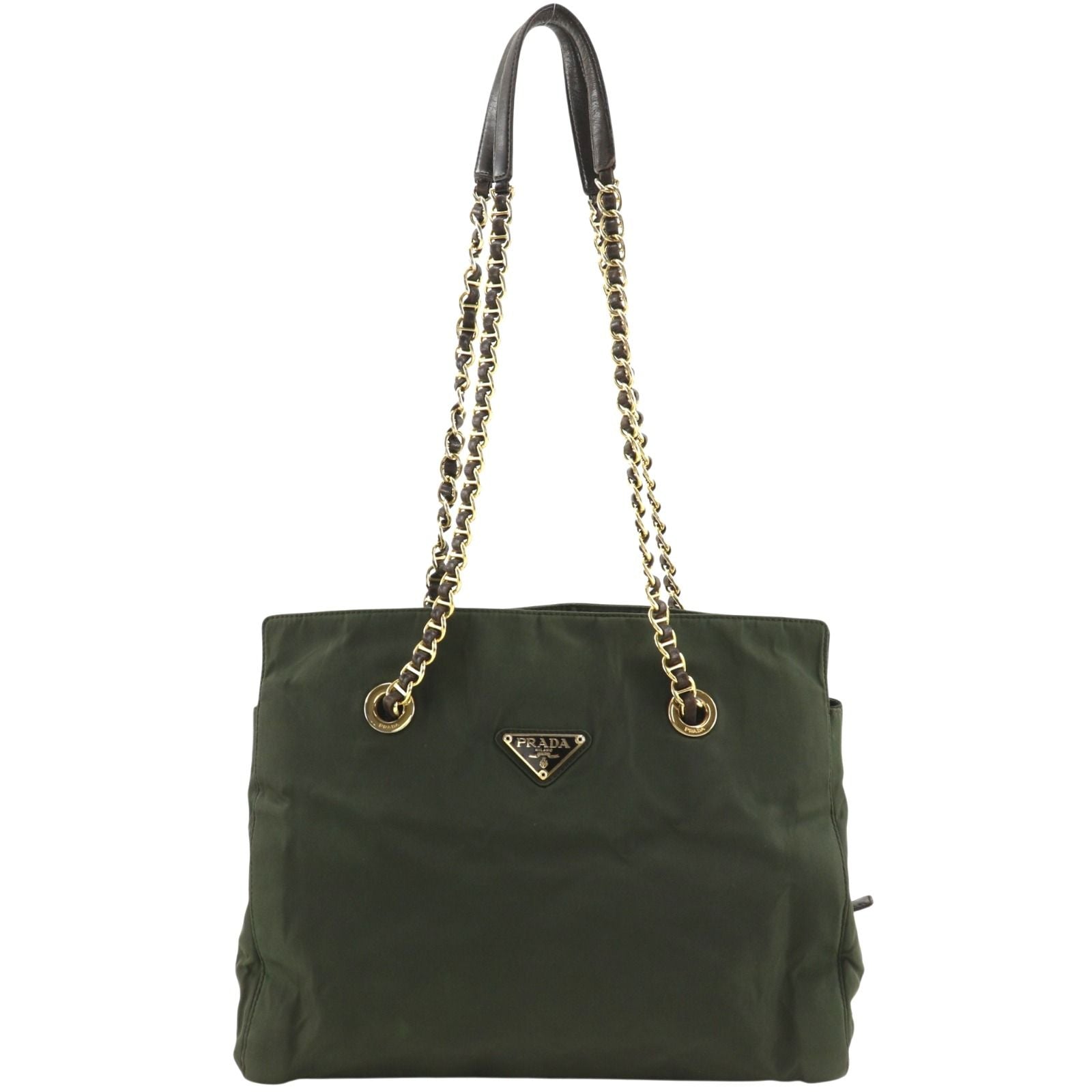 Prada Chain Tote Shoulder Nylon Khaki