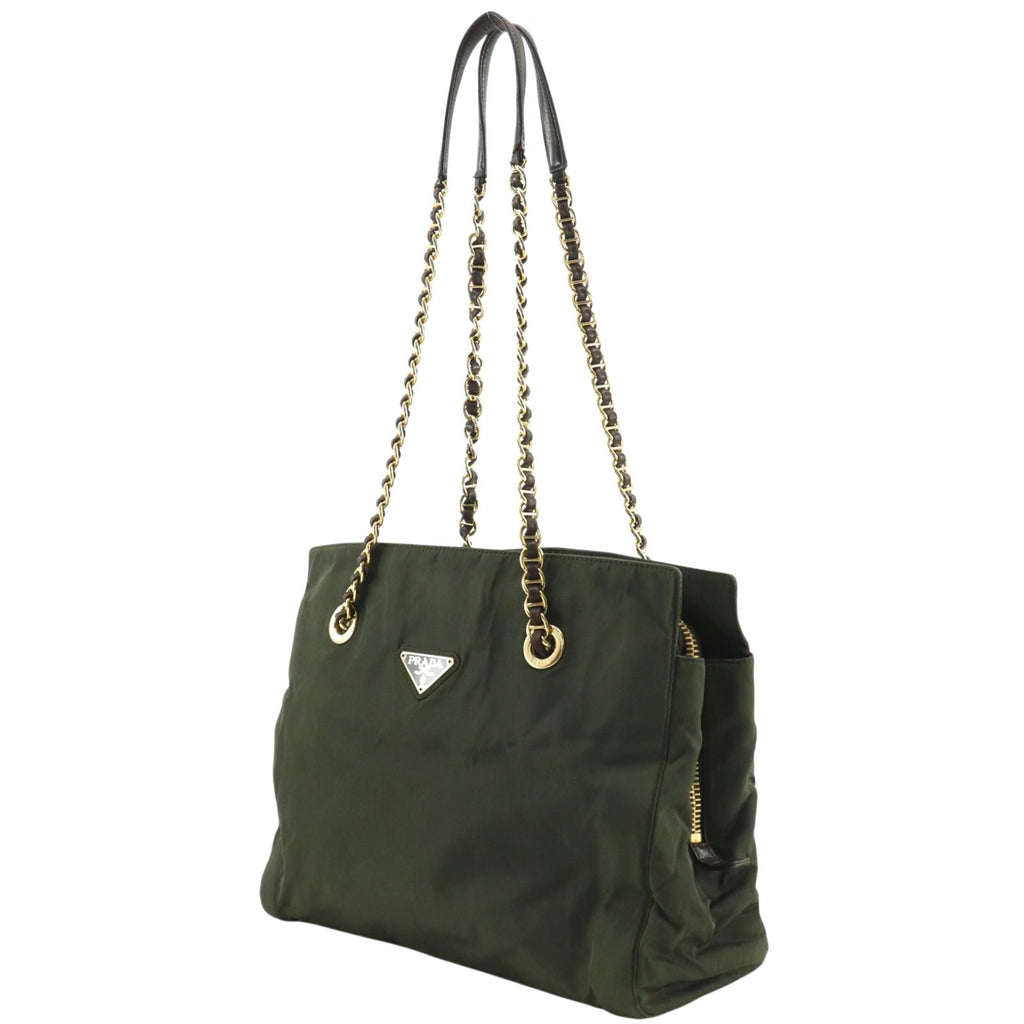 Prada Chain Tote Shoulder Nylon Khaki — view 2