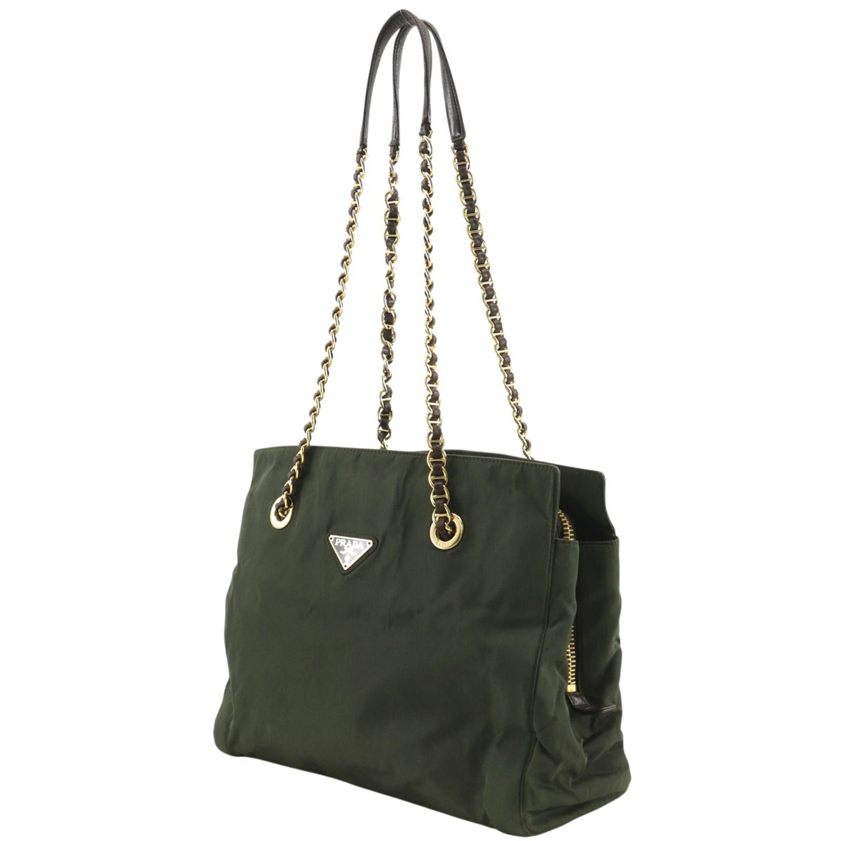Prada Chain Tote Shoulder Nylon Khaki — view 2