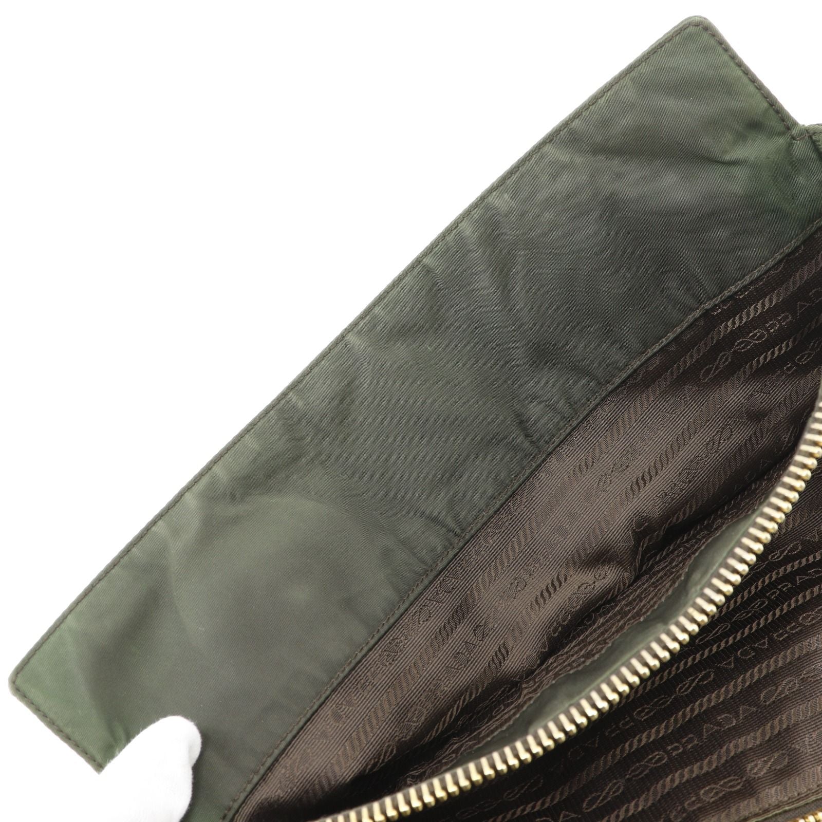 Prada Chain Tote Shoulder Nylon Khaki — view 7