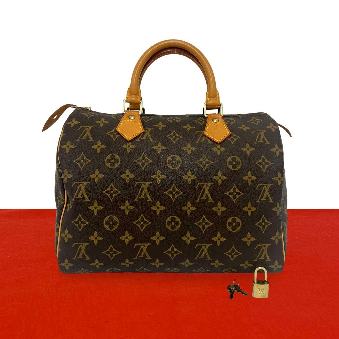 Louis Vuitton Vintage Speedy 30 Monogram Leather Mini Boston Bag Brown