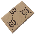 Gucci GG Jacquard Wool Silk Beige Scarf