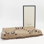 Gucci GG Jacquard Wool Silk Beige Scarf — view 8