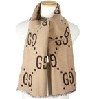Gucci GG Jacquard Wool Silk Beige Scarf — view 2