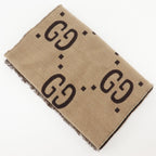 Gucci GG Jacquard Wool Silk Beige Scarf — view 3