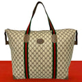 Gucci Vintage Sherry Line GG Logo Leather Tote Boston Bag Brown