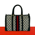 Gucci Vintage Sherry Line GG Logo Leather Mini Boston Bag Navy