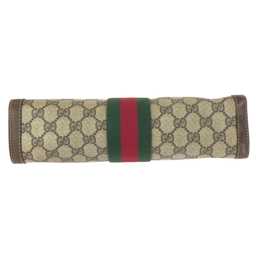 Gucci Vintage Sherry Line Beige Brown GG Supreme Canvas Clutch — view 9