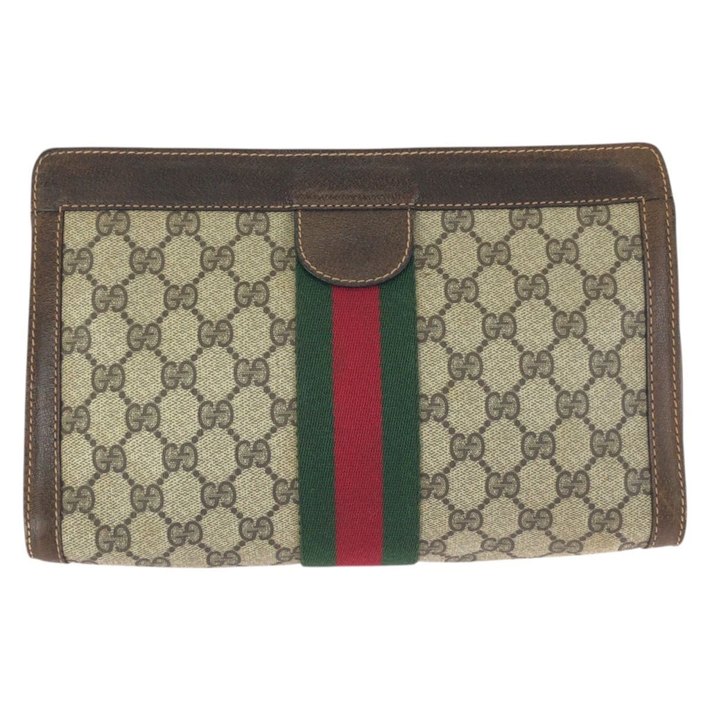 Gucci Vintage Sherry Line Beige Brown GG Supreme Canvas Clutch — view 2