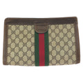 Gucci Vintage Sherry Line Beige Brown GG Supreme Canvas Clutch