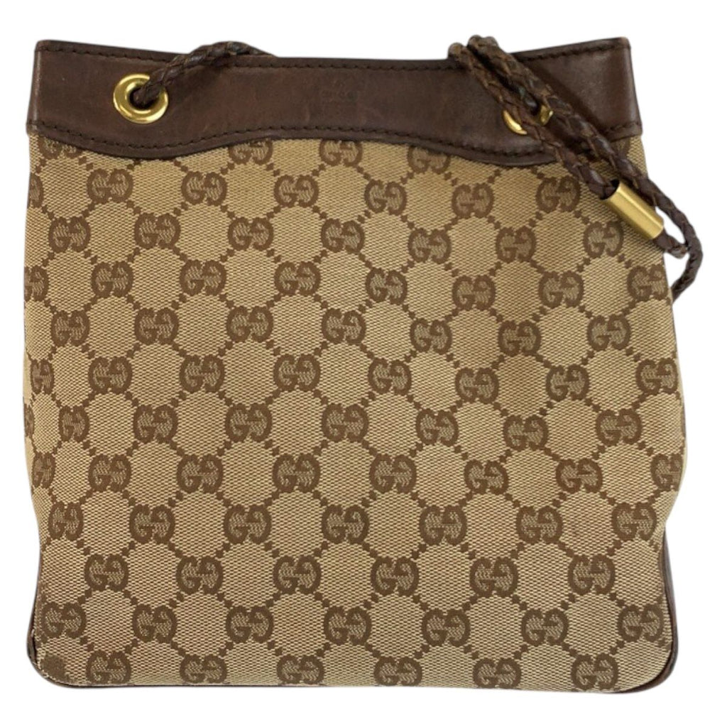 Gucci Brown Beige Gold GG Canvas Leather Shoulder