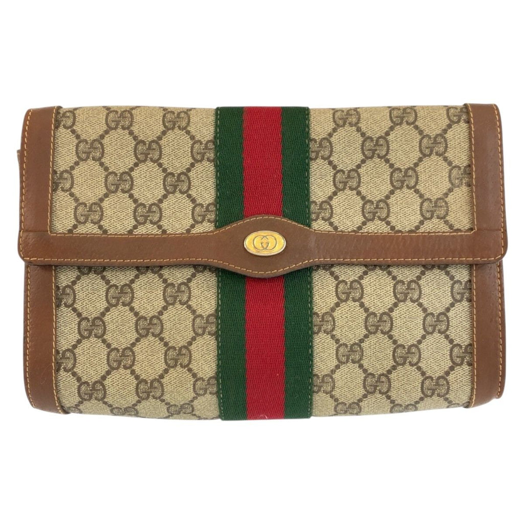 Gucci Vintage Sherry Line Beige GG Supreme Canvas 010 378 Clutch