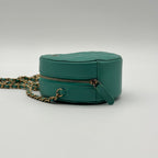 Chanel Shoulder Bag Round Quilted CC Logo Gold Lambskin Leather Green Chain — view 4