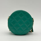 Chanel Shoulder Bag Round Quilted CC Logo Gold Lambskin Leather Green Chain — view 2