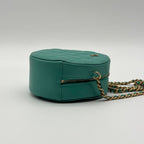 Chanel Shoulder Bag Round Quilted CC Logo Gold Lambskin Leather Green Chain — view 3