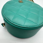 Chanel Shoulder Bag Round Quilted CC Logo Gold Lambskin Leather Green Chain — view 7