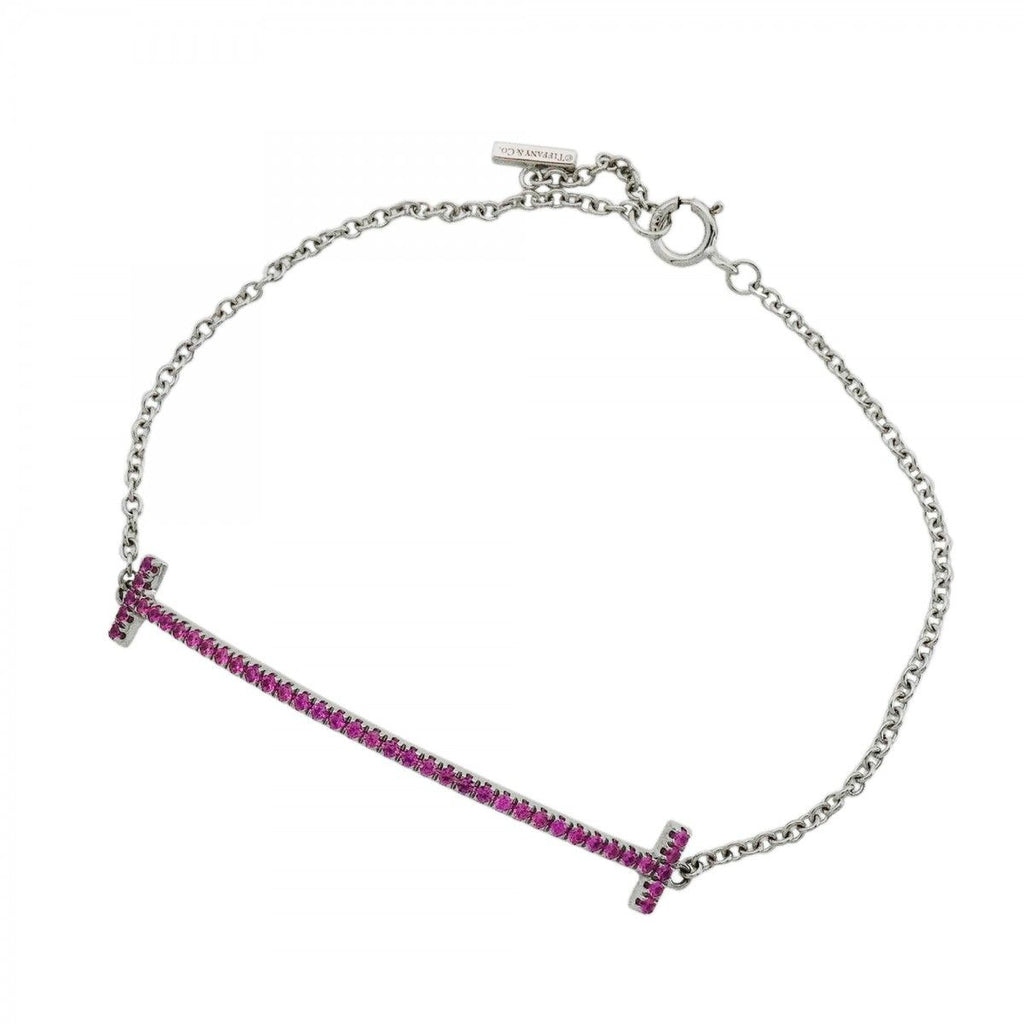 Tiffany & Co Bracelet T Smile 18k White Gold Pink Saffiano