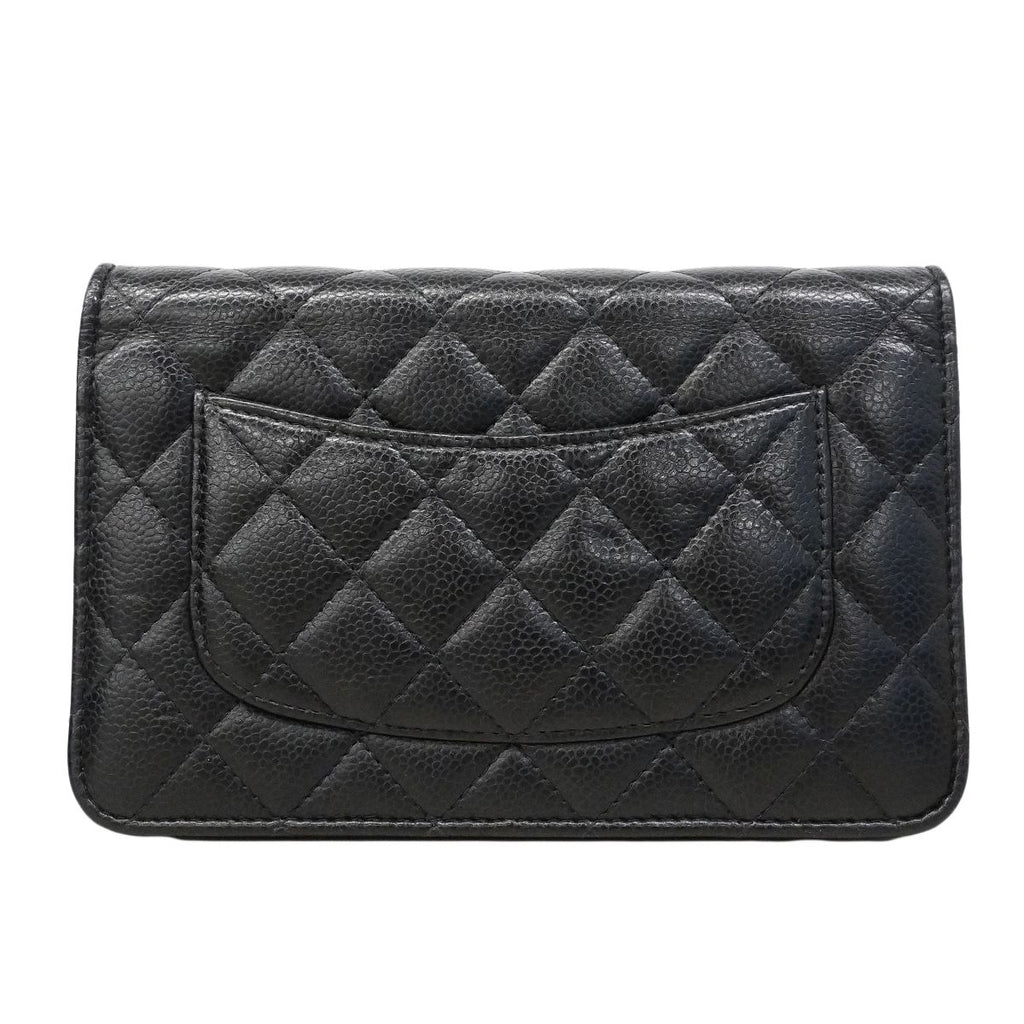 Chanel Shoulder Wallet Quilted Caviar Leather Black Gold — view 8