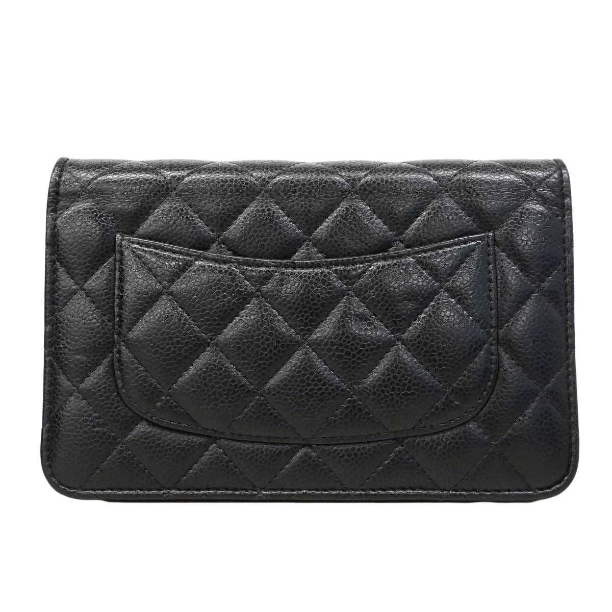 Chanel Shoulder Wallet Quilted Caviar Leather Black Gold — view 8