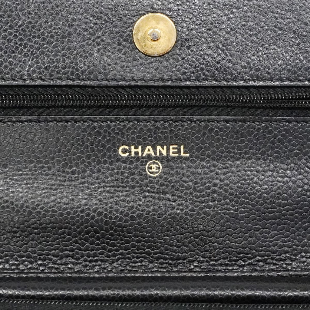 Chanel Shoulder Wallet Quilted Caviar Leather Black Gold — view 5