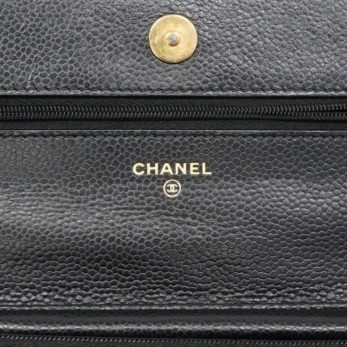Chanel Shoulder Wallet Quilted Caviar Leather Black Gold — view 5