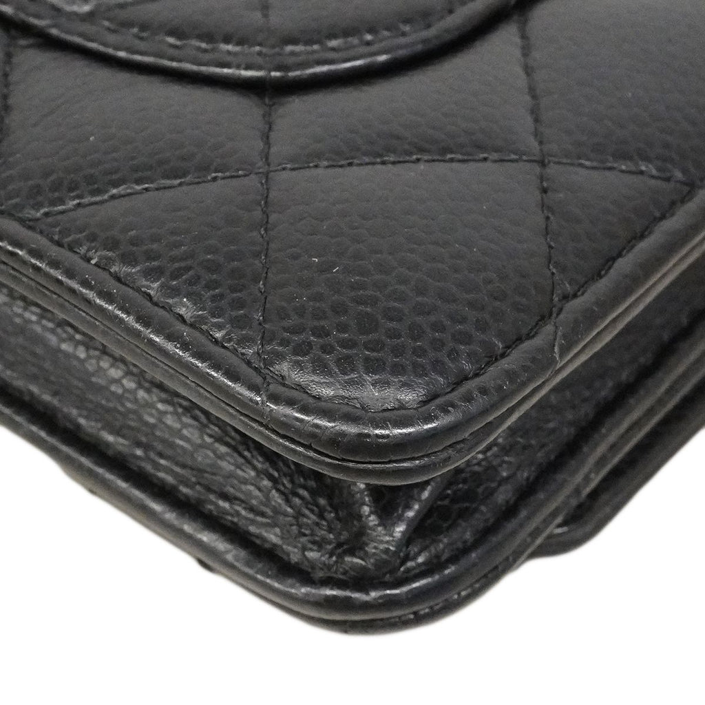 Chanel Shoulder Wallet Quilted Caviar Leather Black Gold — view 6