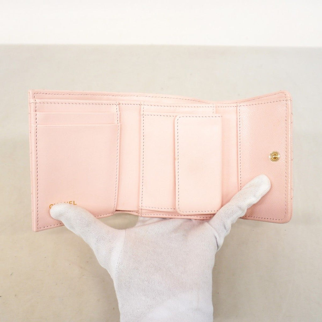 Chanel Trifold Wallet Quilted Caviar Leather Pink Champagne Gold — view 3