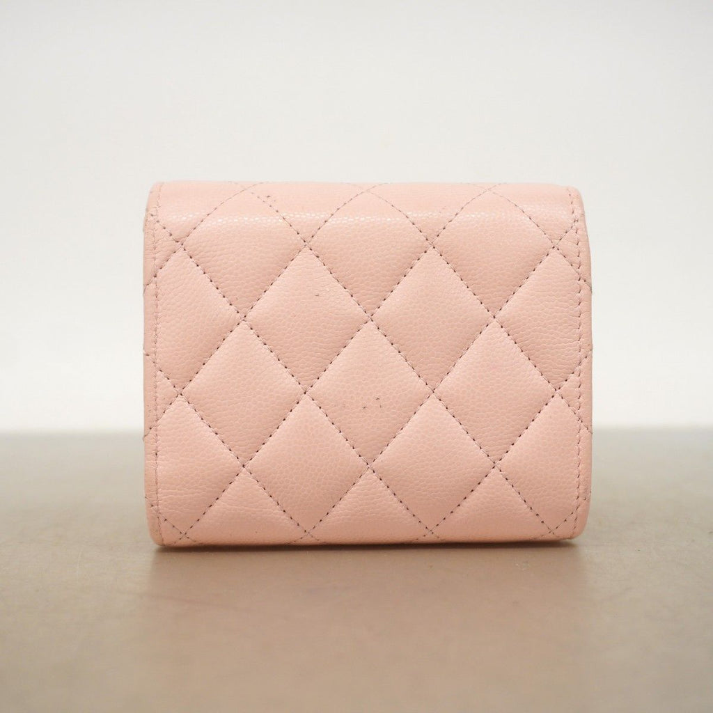 Chanel Trifold Wallet Quilted Caviar Leather Pink Champagne Gold — view 9