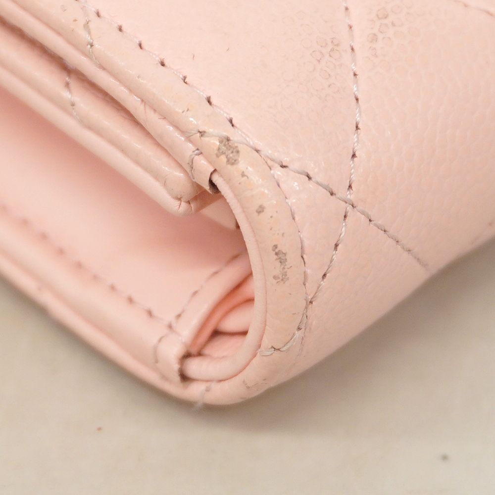 Chanel Trifold Wallet Quilted Caviar Leather Pink Champagne Gold — view 7