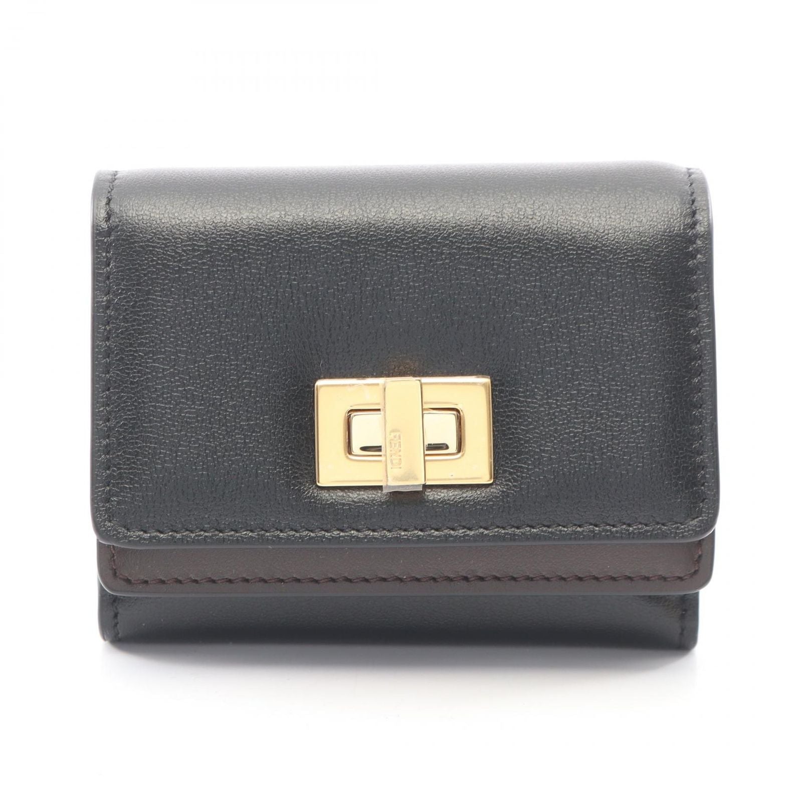 Fendi Trifold Wallet Way Black Chocolate Brown Leather Way Small